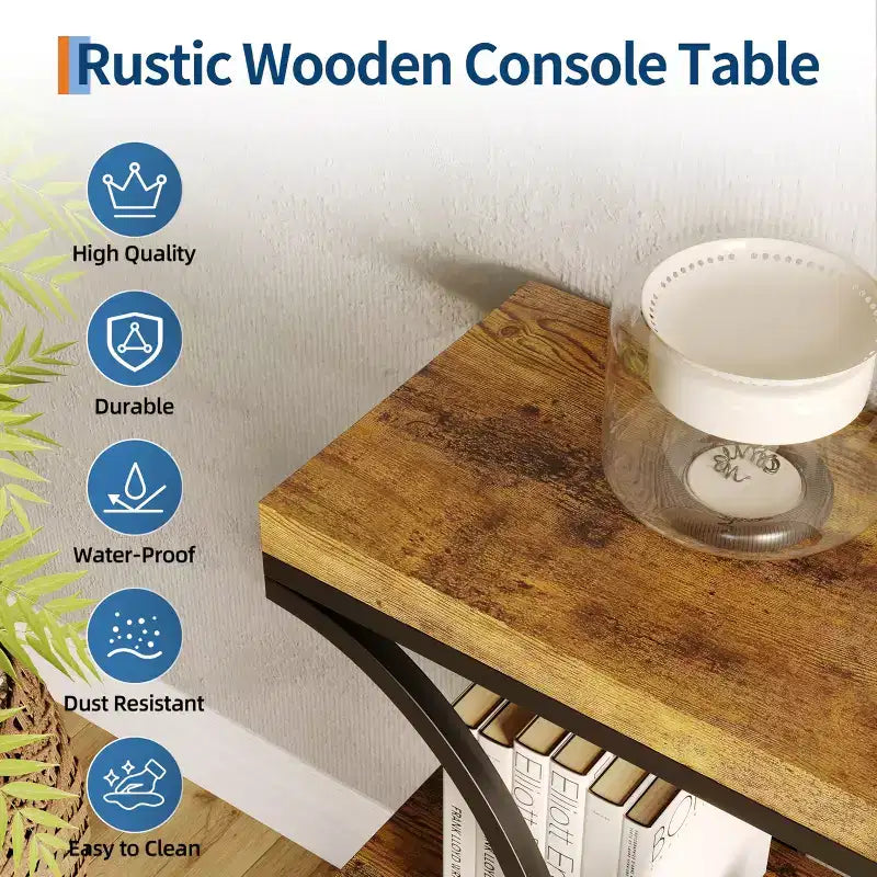 Tavolo console a 3 ripiani nero/marrone/oro e bianco/grigio per 1 persona, struttura in metallo e piano in legno, ingresso/corridoio