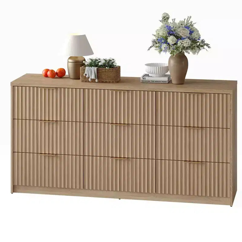 Cassettiera scanalata per camera da letto, cassettiera a 9 cassetti, comò moderno, organizer per armadio in legno per soggiorno ingresso