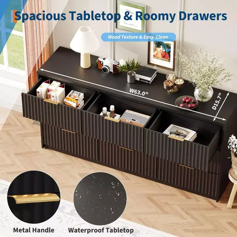 Cassettiera scanalata per camera da letto, cassettiera a 9 cassetti, comò moderno, organizer per armadio in legno per soggiorno ingresso