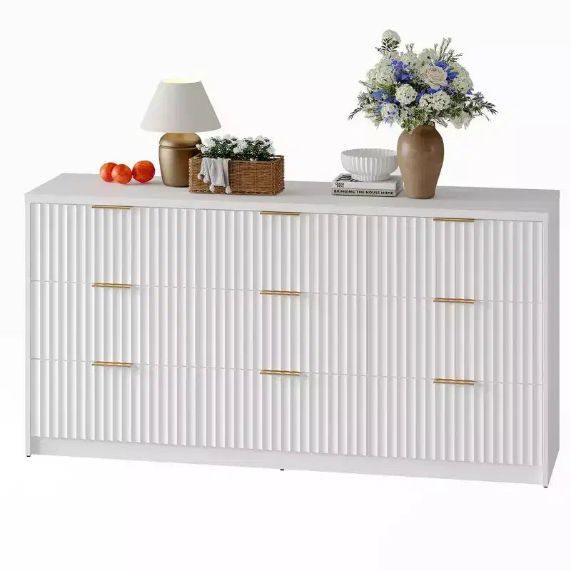 Cassettiera scanalata per camera da letto, cassettiera a 9 cassetti, comò moderno, organizer per armadio in legno per soggiorno ingresso