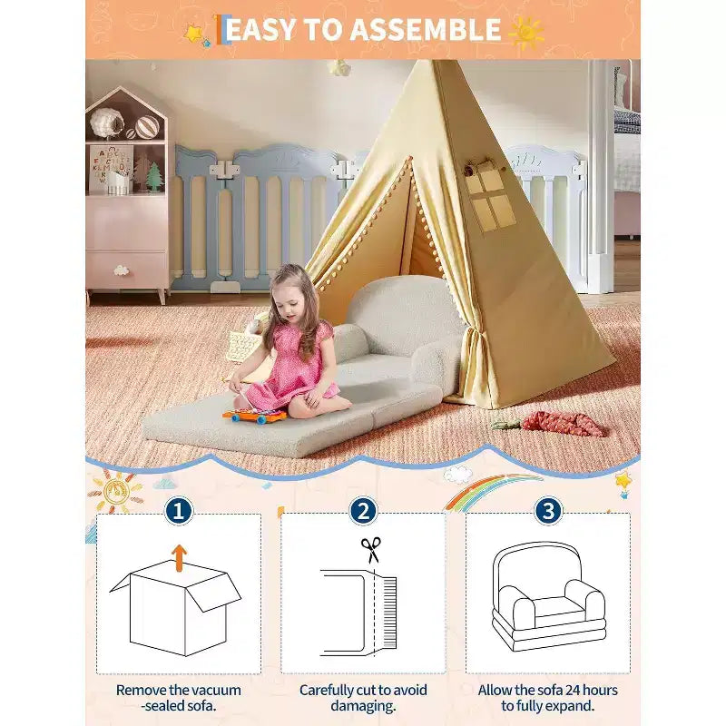 Rosa / Bianco, Divano Convertibile 2 in 1 in Pile per Bambini, 1 Posto