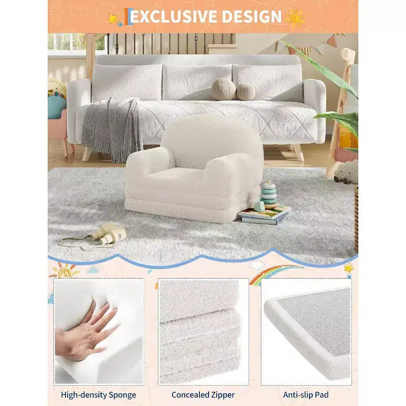 Rosa / Bianco, Divano Convertibile 2 in 1 in Pile per Bambini, 1 Posto