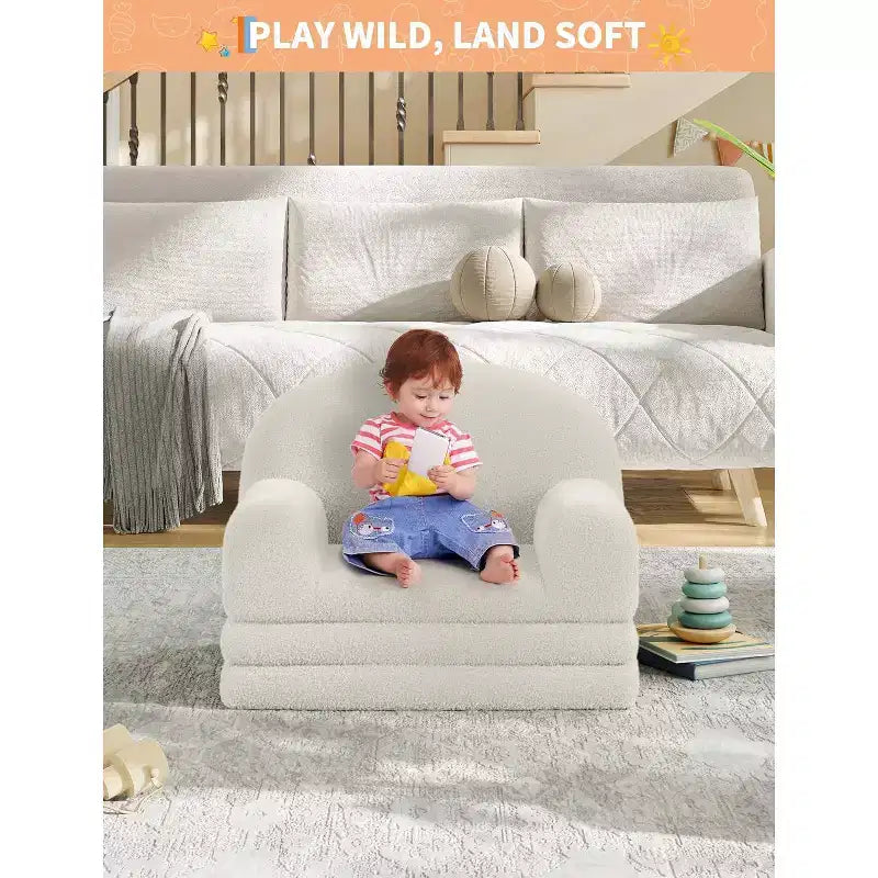 Rosa / Bianco, Divano Convertibile 2 in 1 in Pile per Bambini, 1 Posto