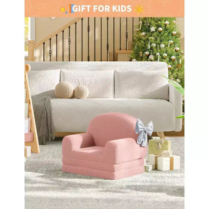 Rosa / Bianco, Divano Convertibile 2 in 1 in Pile per Bambini, 1 Posto