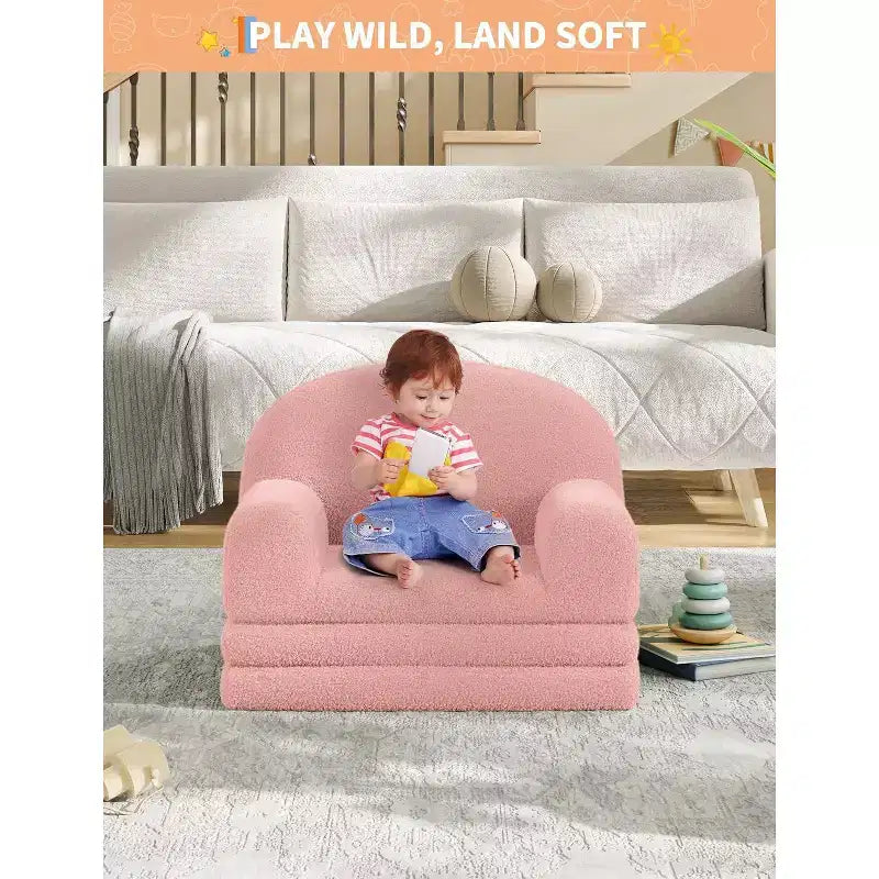 Rosa / Bianco, Divano Convertibile 2 in 1 in Pile per Bambini, 1 Posto