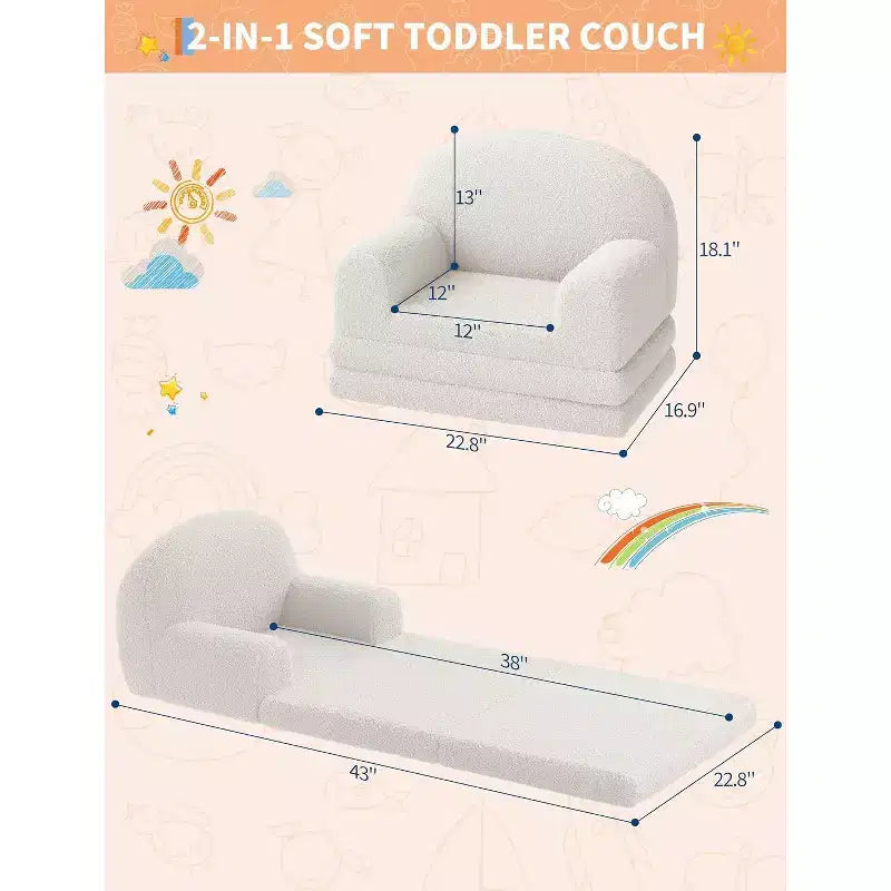 Rosa / Bianco, Divano Convertibile 2 in 1 in Pile per Bambini, 1 Posto