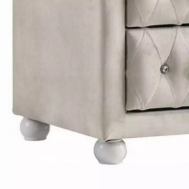 Comodino in tessuto beige, 2 cassetti, trapuntatura in cristallo, per 1