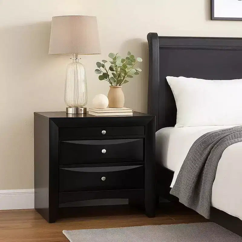 Comodino contemporaneo a 2 cassetti, in legno grigio e nero, per 1