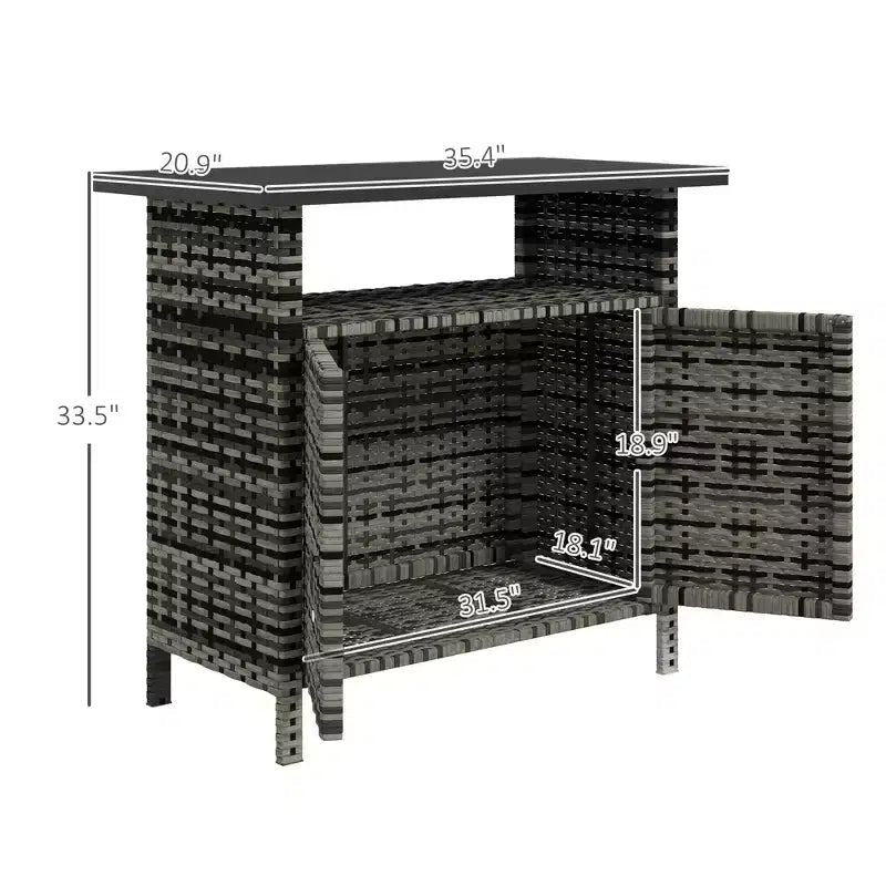 Armadietto da Esterno in Rattan PE Grigio/Grigio Misto con 2 Ante e Ripiano, Montaggio da 1 Persona