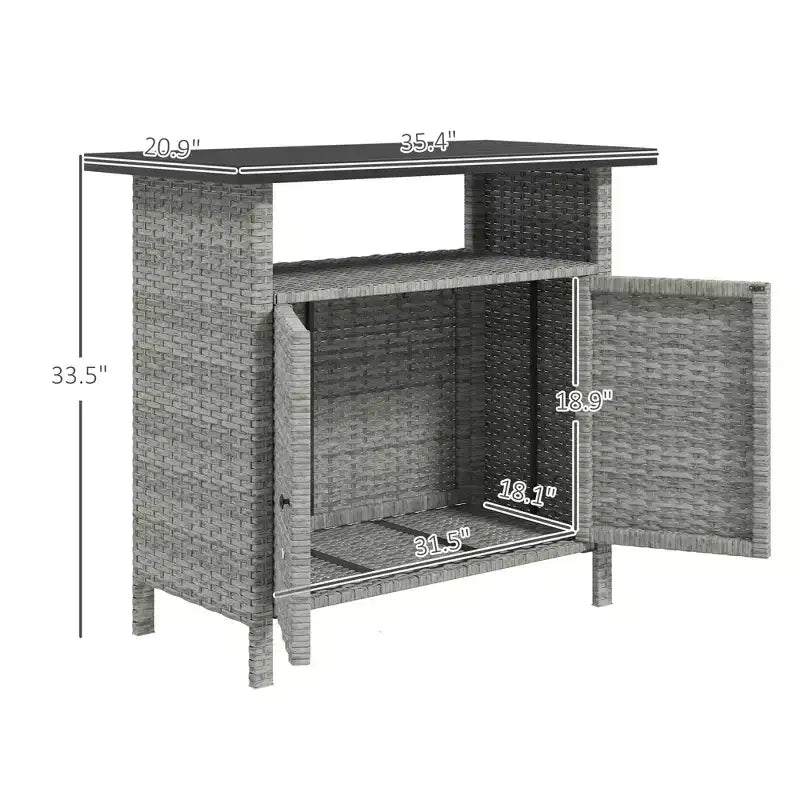 Armadietto da Esterno in Rattan PE Grigio/Grigio Misto con 2 Ante e Ripiano, Montaggio da 1 Persona