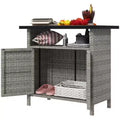 Wicker Outdoor Storage Cabinet with Two Doors and Shelf for Outdoor Pool Towel Storage