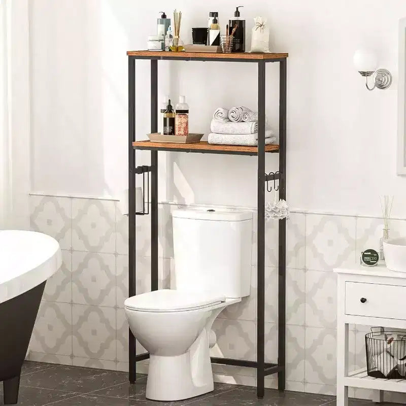 Mensola da bagno autoportante a 3 ripiani per WC, Marrone Rustico e Nero