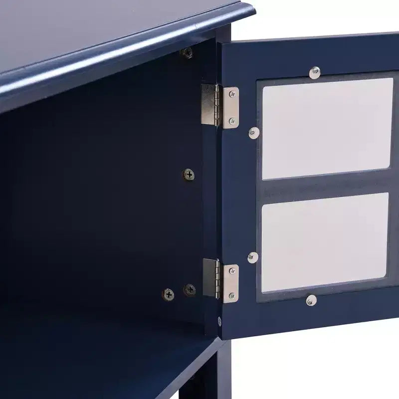 Mobile TV blu/grigio con ante e cassetti, adatto per TV fino a 60", per 1-2 persone