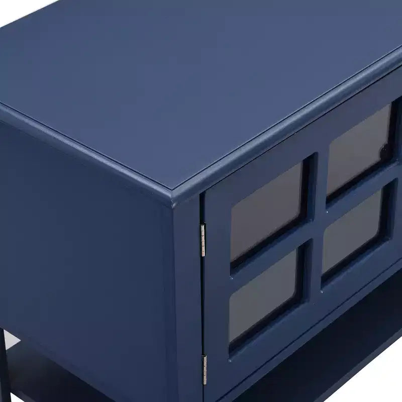 Mobile TV blu/grigio con ante e cassetti, adatto per TV fino a 60", per 1-2 persone