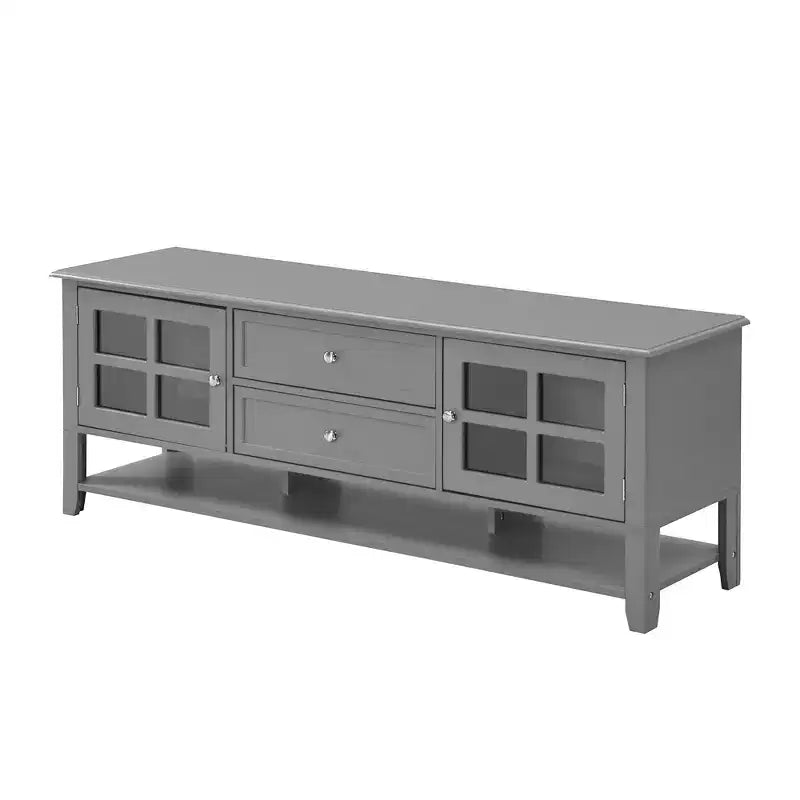 Mobile TV blu/grigio con ante e cassetti, adatto per TV fino a 60", per 1-2 persone