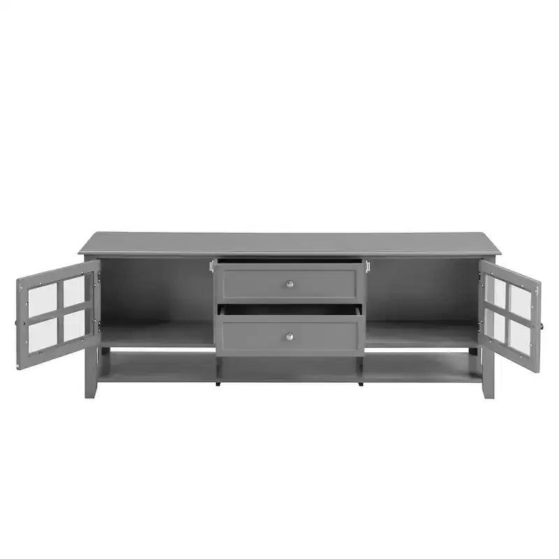 Mobile TV blu/grigio con ante e cassetti, adatto per TV fino a 60", per 1-2 persone
