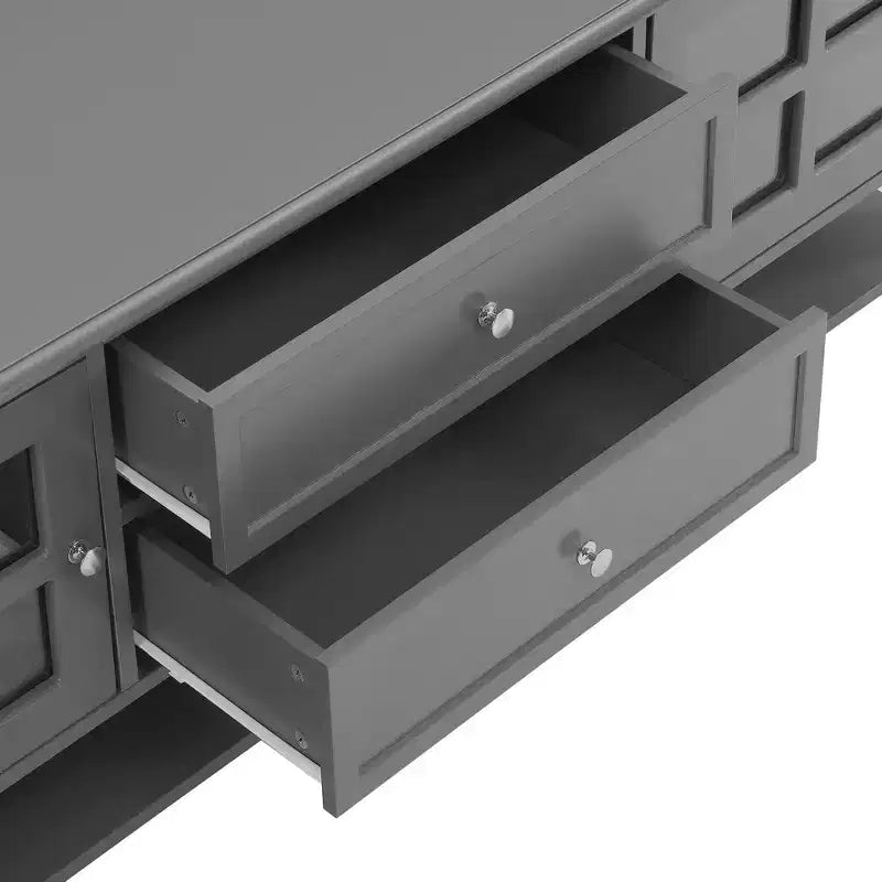 Mobile TV blu/grigio con ante e cassetti, adatto per TV fino a 60", per 1-2 persone