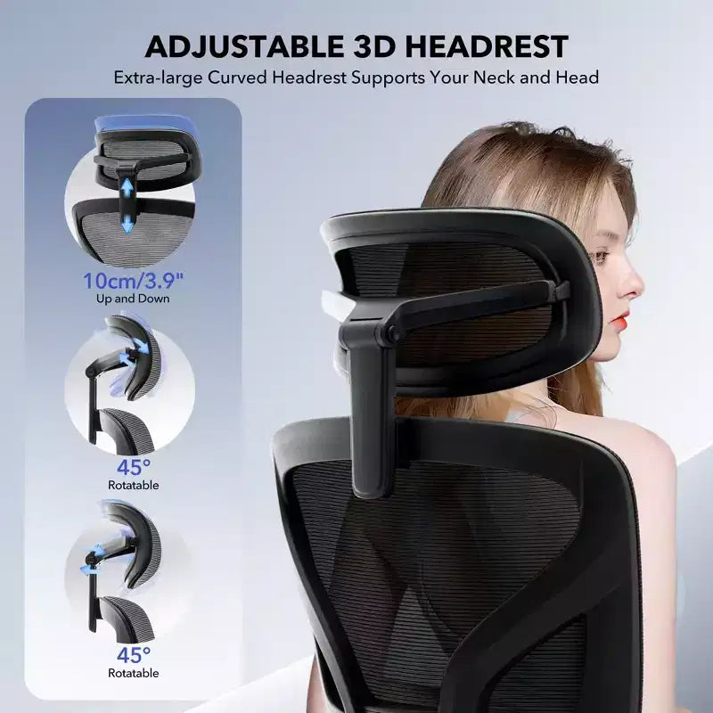 Sedia da ufficio ergonomica girevole con schienale alto in rete nera, monoposto
