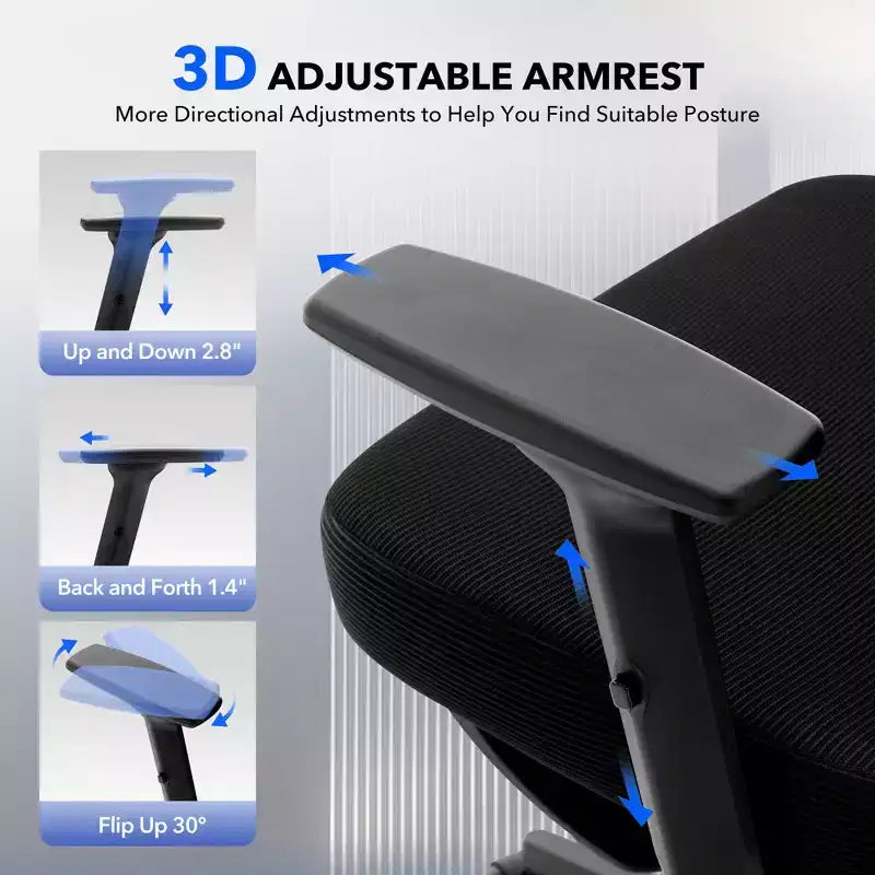Sedia da ufficio ergonomica girevole con schienale alto in rete nera, monoposto
