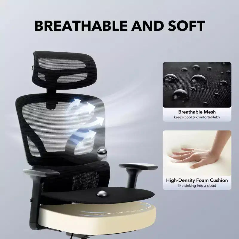 Sedia da ufficio ergonomica girevole con schienale alto in rete nera, monoposto