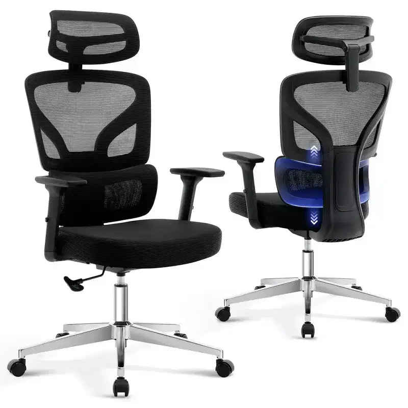 Sedia da ufficio ergonomica girevole con schienale alto in rete nera, monoposto