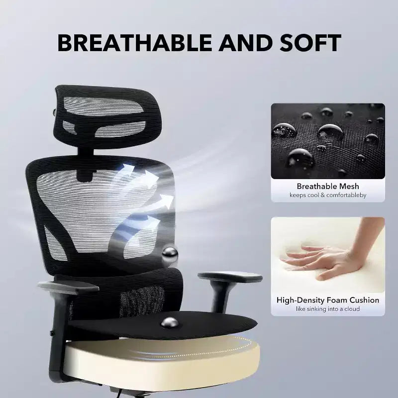 Sedia da ufficio ergonomica girevole con schienale alto in rete nera, monoposto