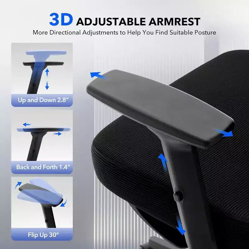 Sedia da ufficio ergonomica girevole con schienale alto in rete nera, monoposto