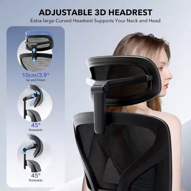 Sedia da ufficio ergonomica girevole con schienale alto in rete nera, monoposto