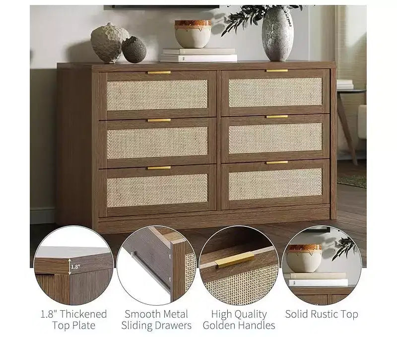 Cassettiera in Rattan a 6 Cassetti Marrone Scuro / Marrone Chiaro, Utente Singolo