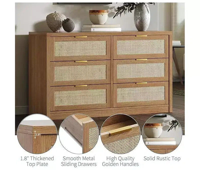 Cassettiera in Rattan a 6 Cassetti Marrone Scuro / Marrone Chiaro, Utente Singolo