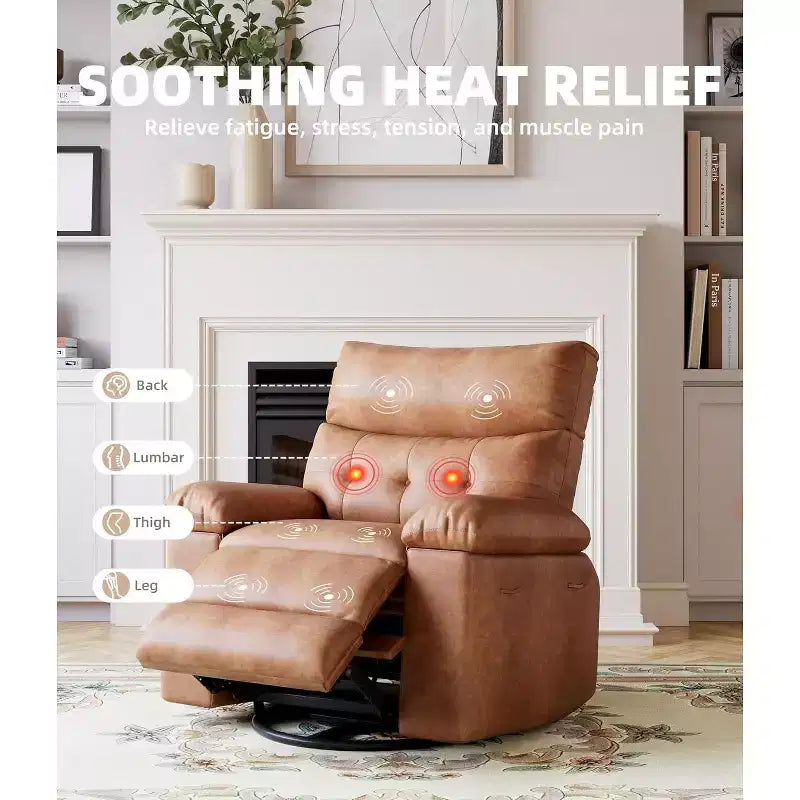 Poltrona reclinabile elettrica beige/marrone/caffè/grigia con funzione di sollevamento, calore e massaggio, girevole a 360° e dondolo, posto singolo