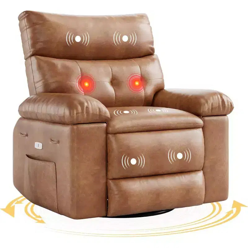 Poltrona reclinabile elettrica beige/marrone/caffè/grigia con funzione di sollevamento, calore e massaggio, girevole a 360° e dondolo, posto singolo