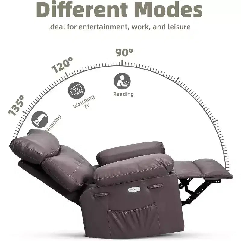 Poltrona reclinabile elettrica beige/marrone/caffè/grigia con funzione di sollevamento, calore e massaggio, girevole a 360° e dondolo, posto singolo