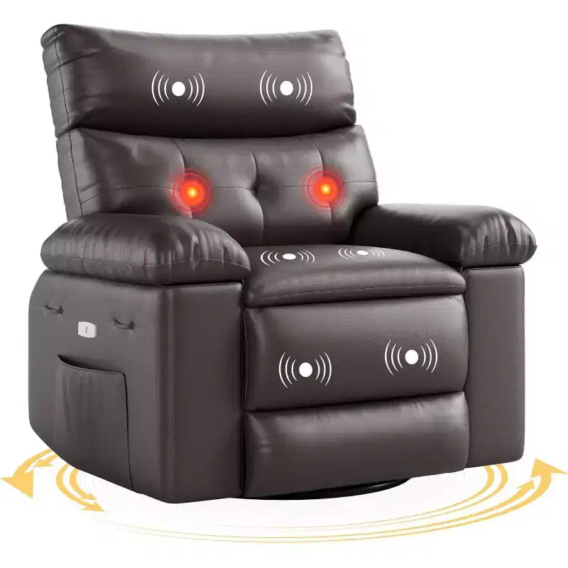 Poltrona reclinabile elettrica beige/marrone/caffè/grigia con funzione di sollevamento, calore e massaggio, girevole a 360° e dondolo, posto singolo