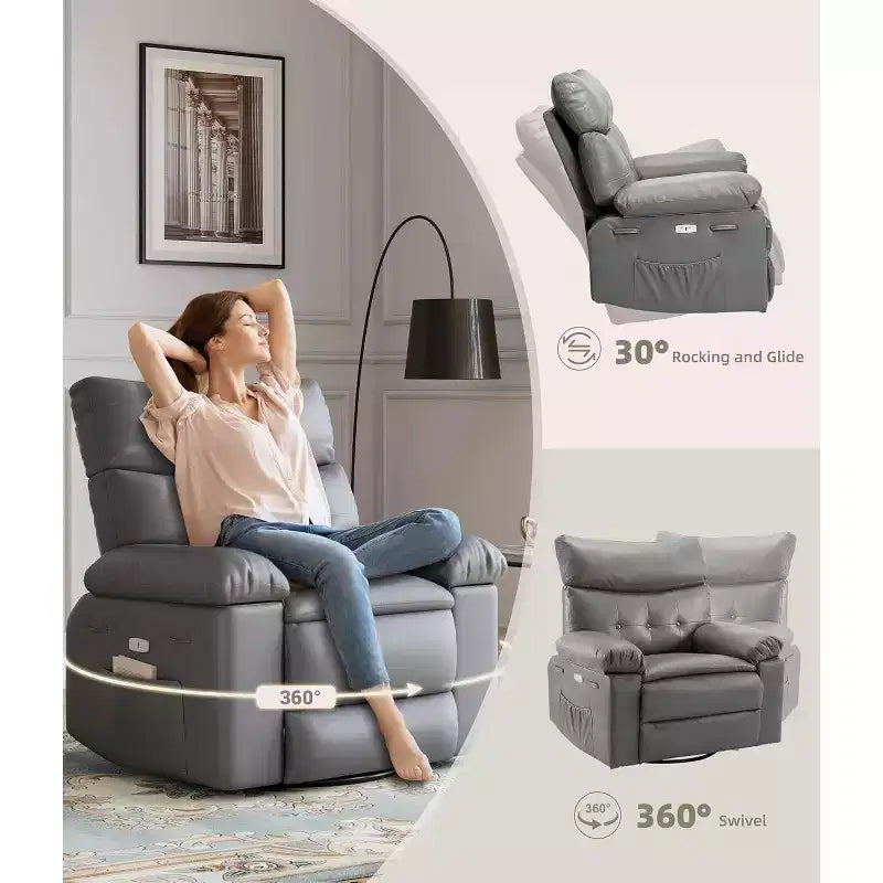 Poltrona reclinabile elettrica beige/marrone/caffè/grigia con funzione di sollevamento, calore e massaggio, girevole a 360° e dondolo, posto singolo