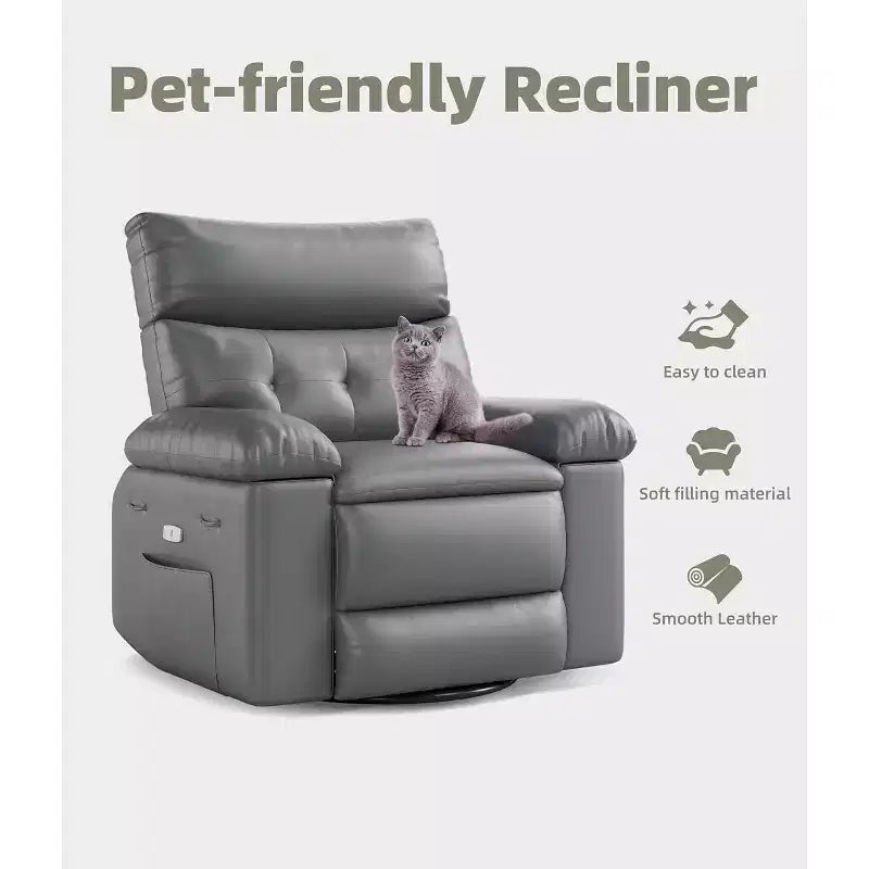 Poltrona reclinabile elettrica beige/marrone/caffè/grigia con funzione di sollevamento, calore e massaggio, girevole a 360° e dondolo, posto singolo