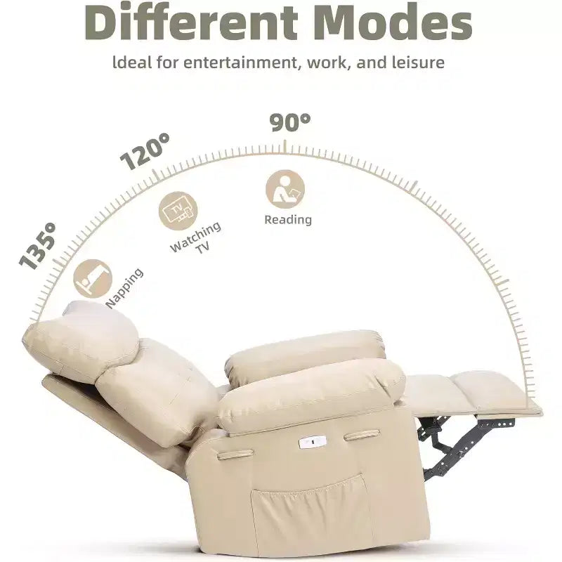 Poltrona reclinabile elettrica beige/marrone/caffè/grigia con funzione di sollevamento, calore e massaggio, girevole a 360° e dondolo, posto singolo