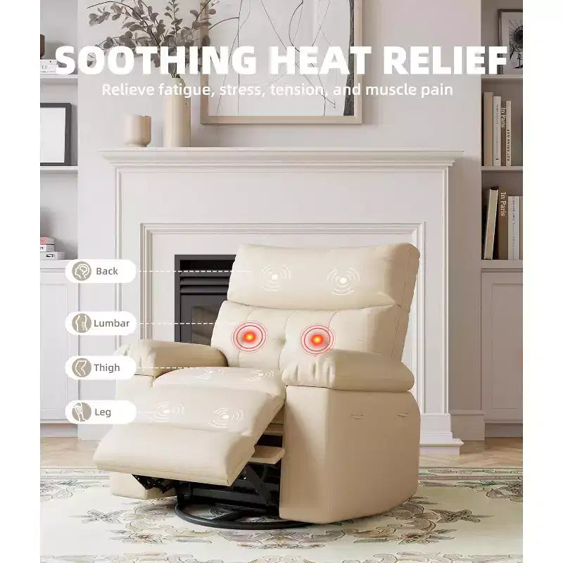 Poltrona reclinabile elettrica beige/marrone/caffè/grigia con funzione di sollevamento, calore e massaggio, girevole a 360° e dondolo, posto singolo