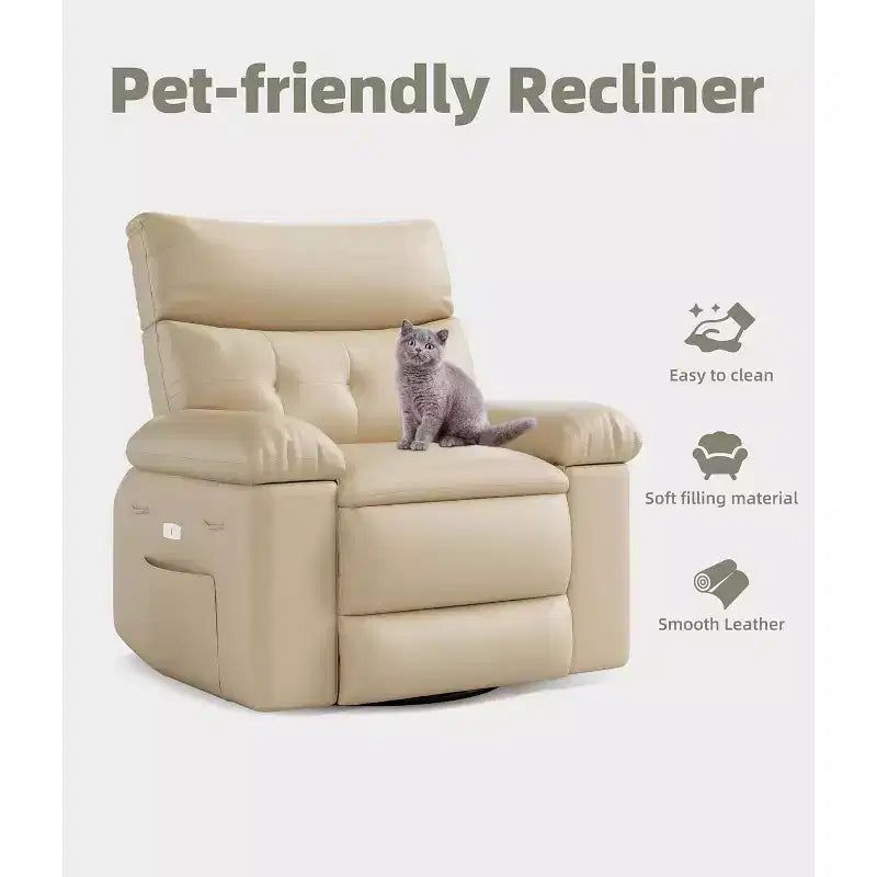 Poltrona reclinabile elettrica beige/marrone/caffè/grigia con funzione di sollevamento, calore e massaggio, girevole a 360° e dondolo, posto singolo