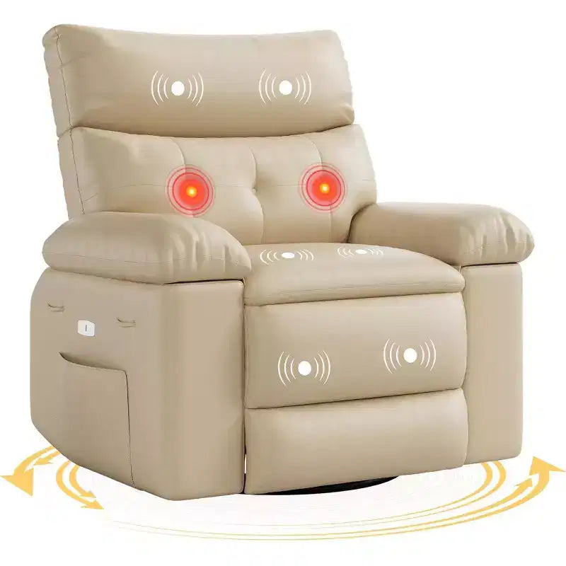 Poltrona reclinabile elettrica beige/marrone/caffè/grigia con funzione di sollevamento, calore e massaggio, girevole a 360° e dondolo, posto singolo