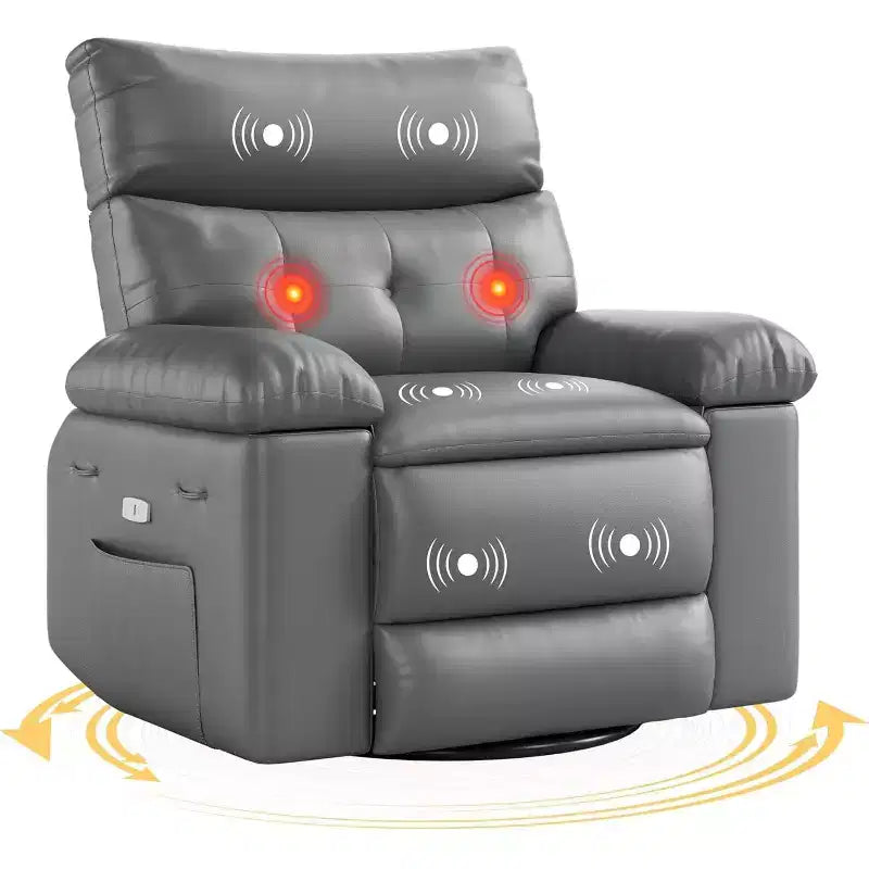 Poltrona reclinabile elettrica beige/marrone/caffè/grigia con funzione di sollevamento, calore e massaggio, girevole a 360° e dondolo, posto singolo