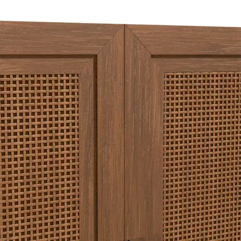 Mobile buffet/credenza a 3 ante in rattan marrone/bianco con ripiani regolabili