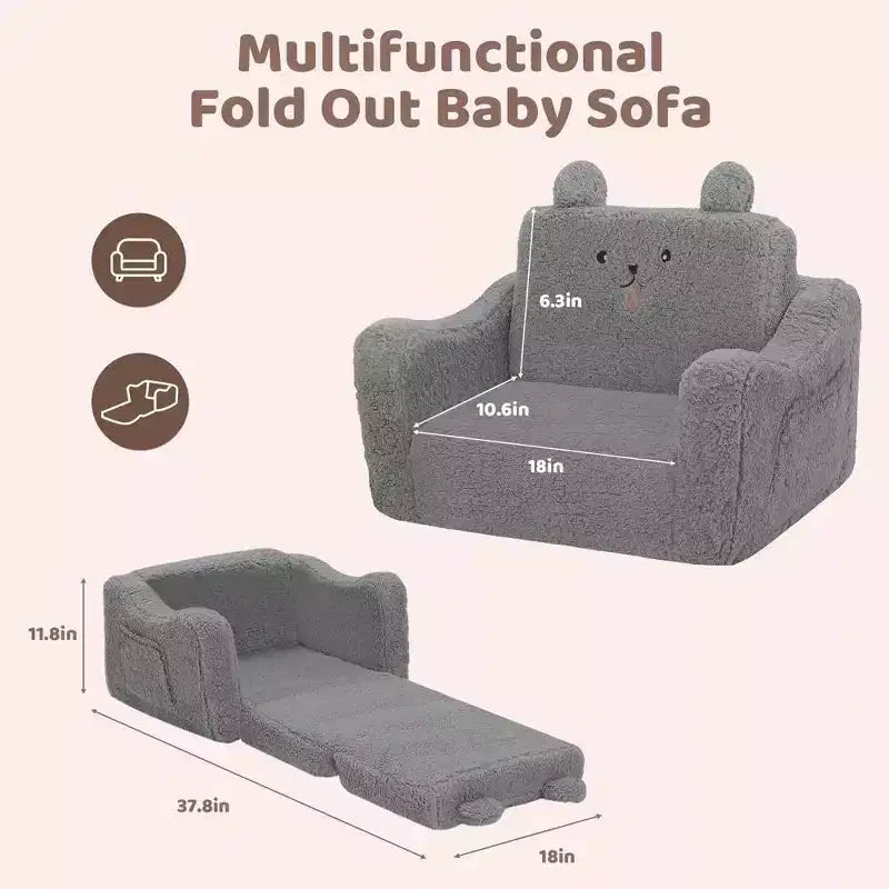 Grigio / Rosa, Poltrona per bambini 2 in 1 pieghevole, 1 posto