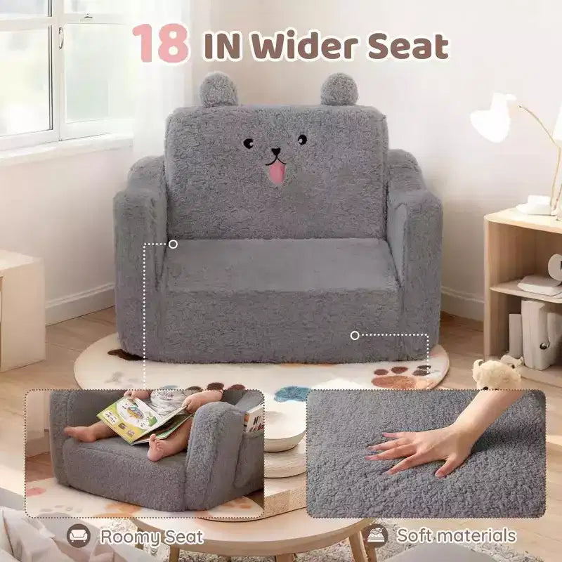 Grigio / Rosa, Poltrona per bambini 2 in 1 pieghevole, 1 posto