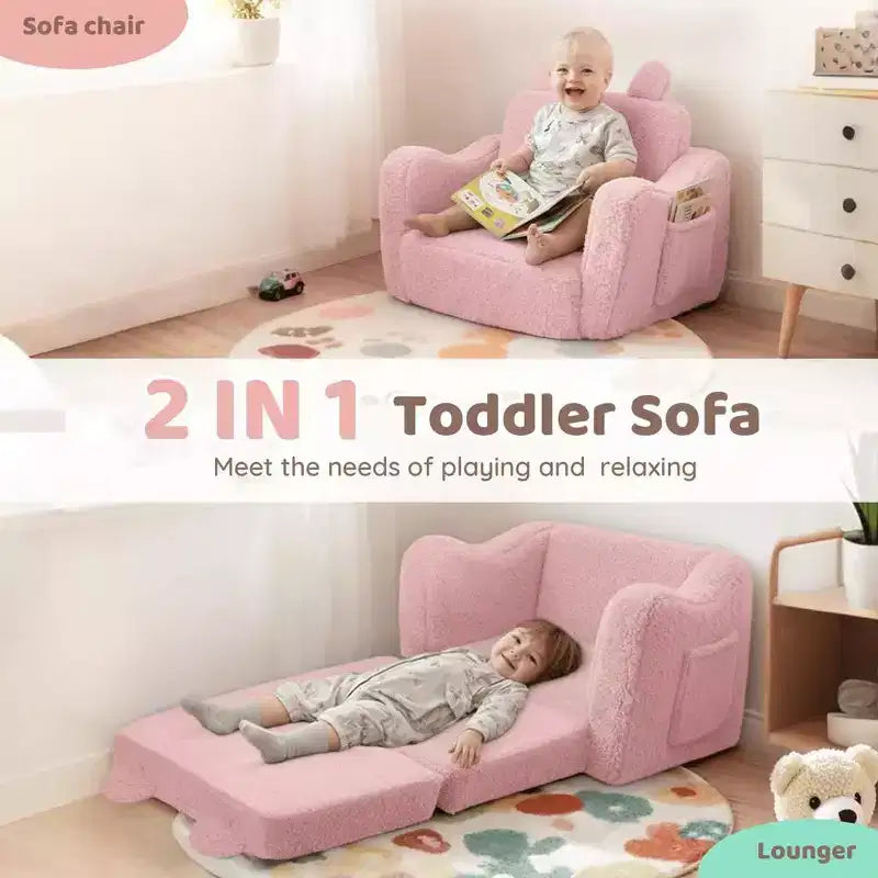 Grigio / Rosa, Poltrona per bambini 2 in 1 pieghevole, 1 posto