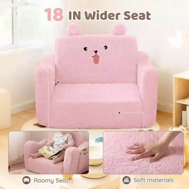 Grigio / Rosa, Poltrona per bambini 2 in 1 pieghevole, 1 posto