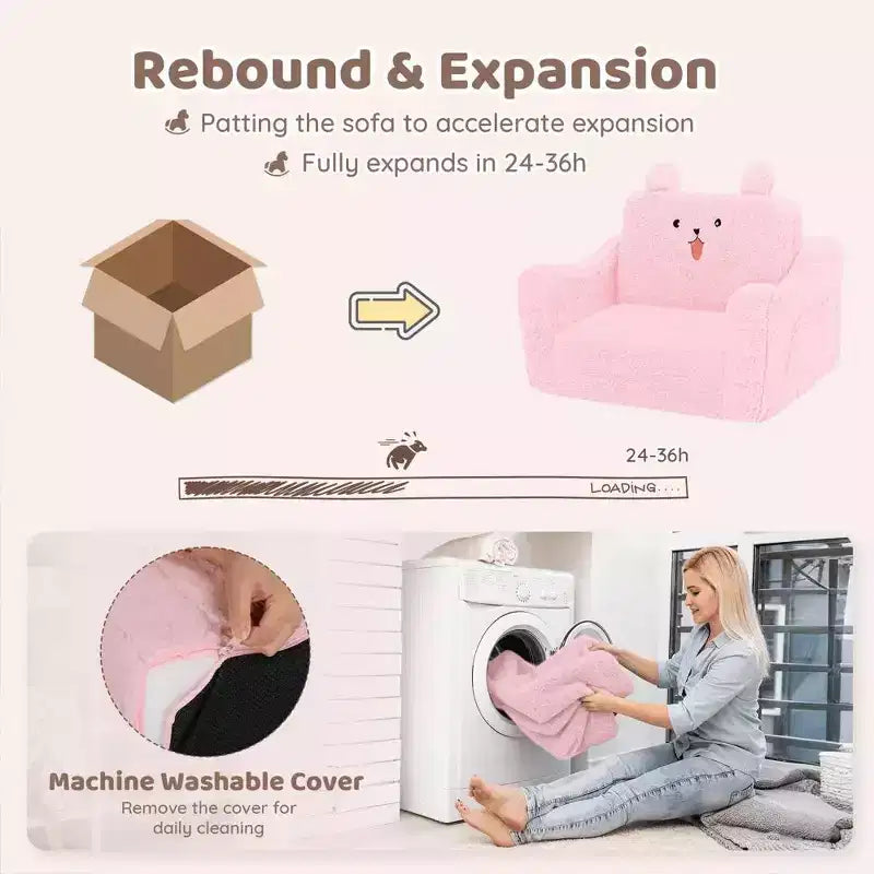 Grigio / Rosa, Poltrona per bambini 2 in 1 pieghevole, 1 posto