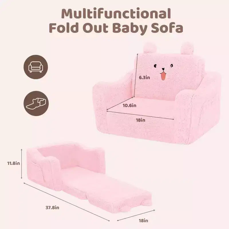 Grigio / Rosa, Poltrona per bambini 2 in 1 pieghevole, 1 posto