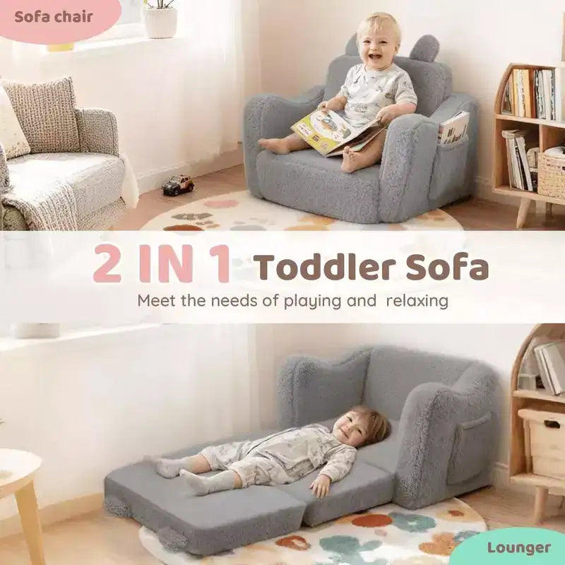 Grigio / Rosa, Poltrona per bambini 2 in 1 pieghevole, 1 posto