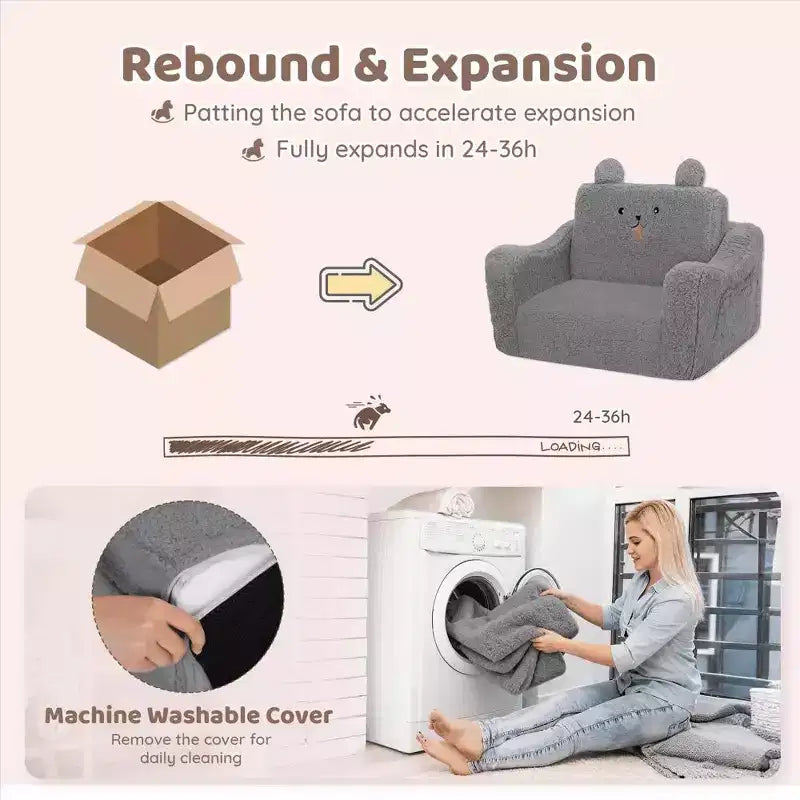 Grigio / Rosa, Poltrona per bambini 2 in 1 pieghevole, 1 posto